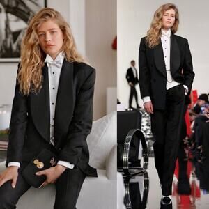 Ralph Lauren Purple Label Gregory Tuxedo Blazer Jacquard Geometric Black XL 14